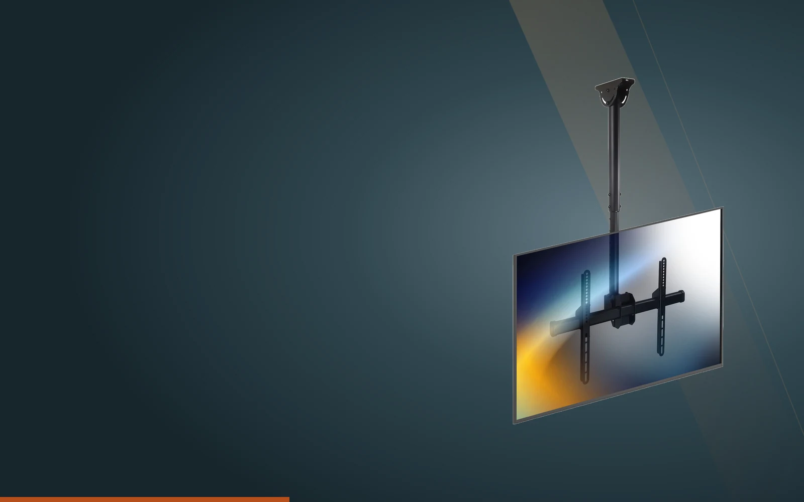 Ceiling TV mount with a suspended display and adjustable pole